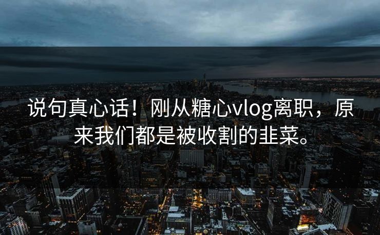 说句真心话！刚从糖心vlog离职，原来我们都是被收割的韭菜。